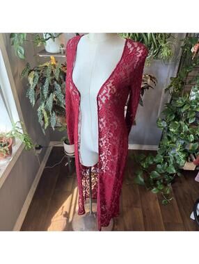 Forever 21 Elegant Red Lace Long Sleeve Sheer kimono